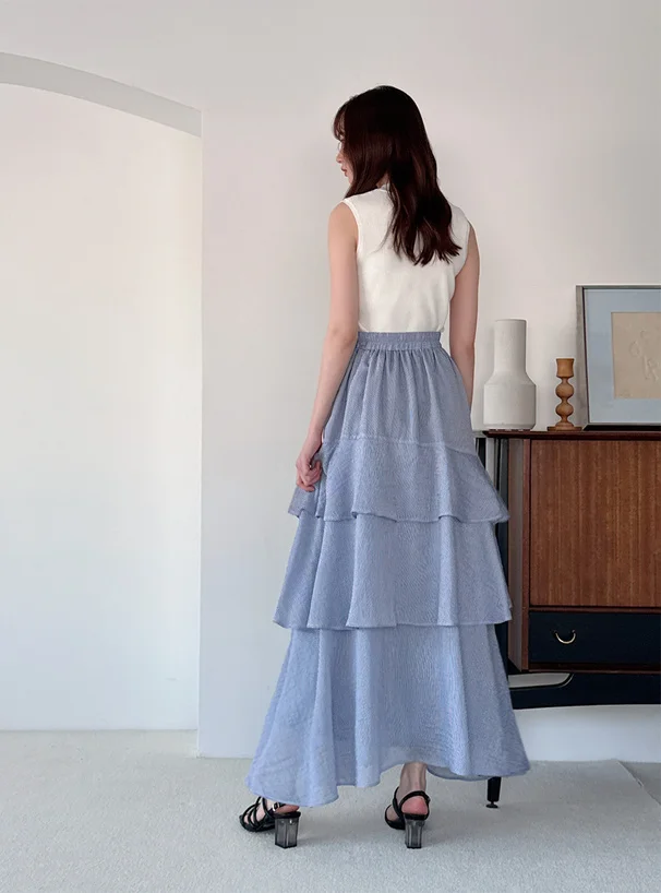 Sweet Japanese Sle Long Plaid Skirt High Waist Elastic Waist Asymmetrical Hemline Girl's Faion Daily A-Line Skirt