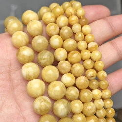 6/8/10mm Natural Jade Beads Yellow Chalcedony Stone Round Smooth for Jewelry Making DIY Bracelet Loose Spacer Beads Accessories