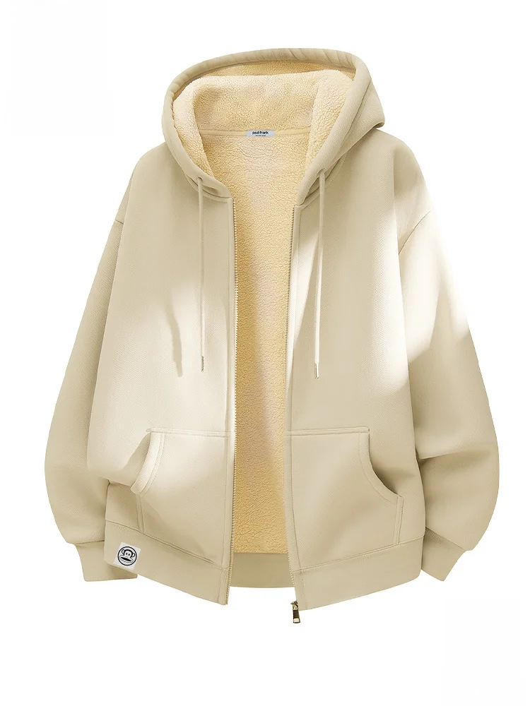 

Men's Thiened Fce Hoodie Winter Warmth Anti-cold Zipper Sle Long Sve Sweatirt Casual Wear for Daily Use