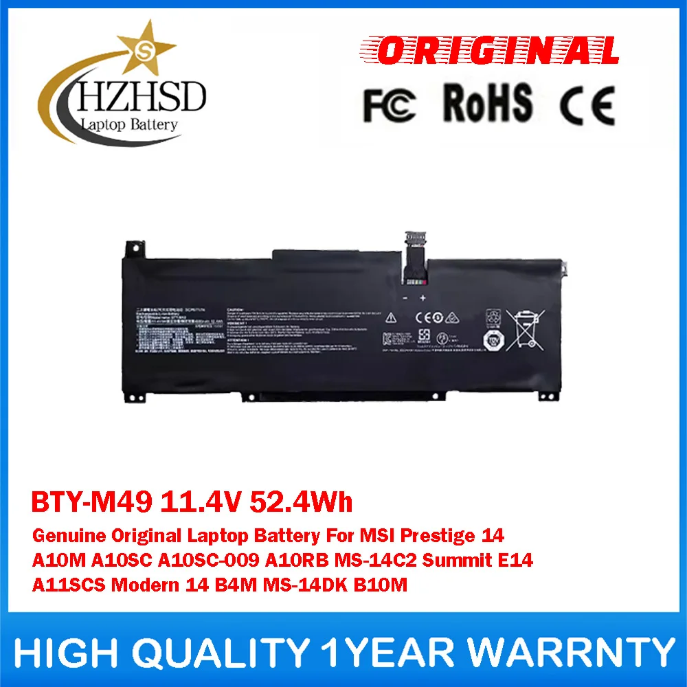 BTY-M49 11.4V 52.4Wh Genuine Original Laptop Battery For MSI Prestige 14 A10SC-057RU A10SC-009 A10RB-015CN i7-10710U A10RAS A10M