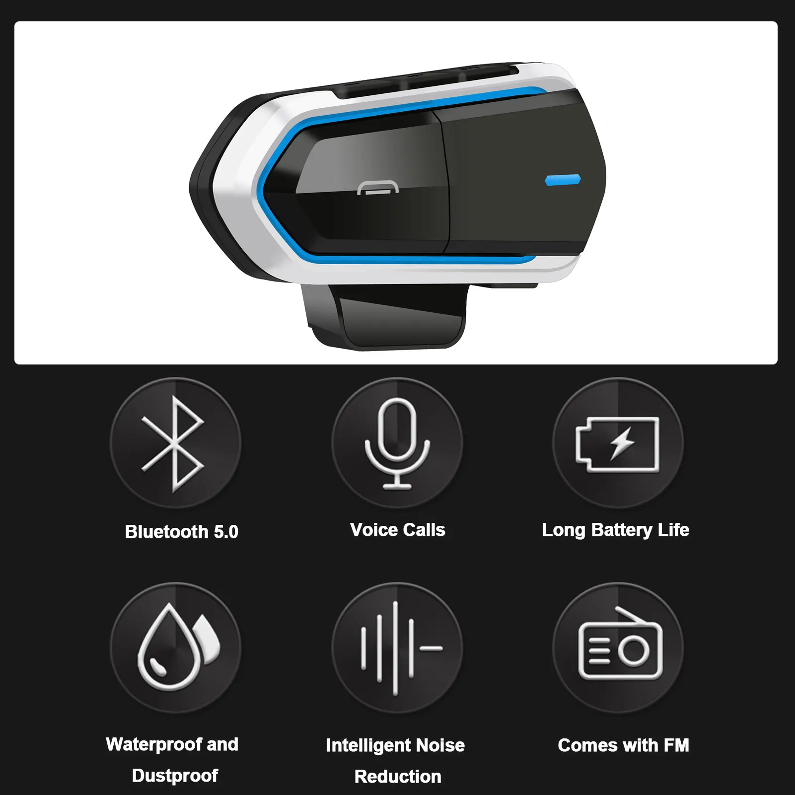 Motorcycle Intercom QTB35 Blue Tooth Compatible 5.0 Motorcycle Headset Waterproof FM Radio Headphone Stereo Sound Moto Headset