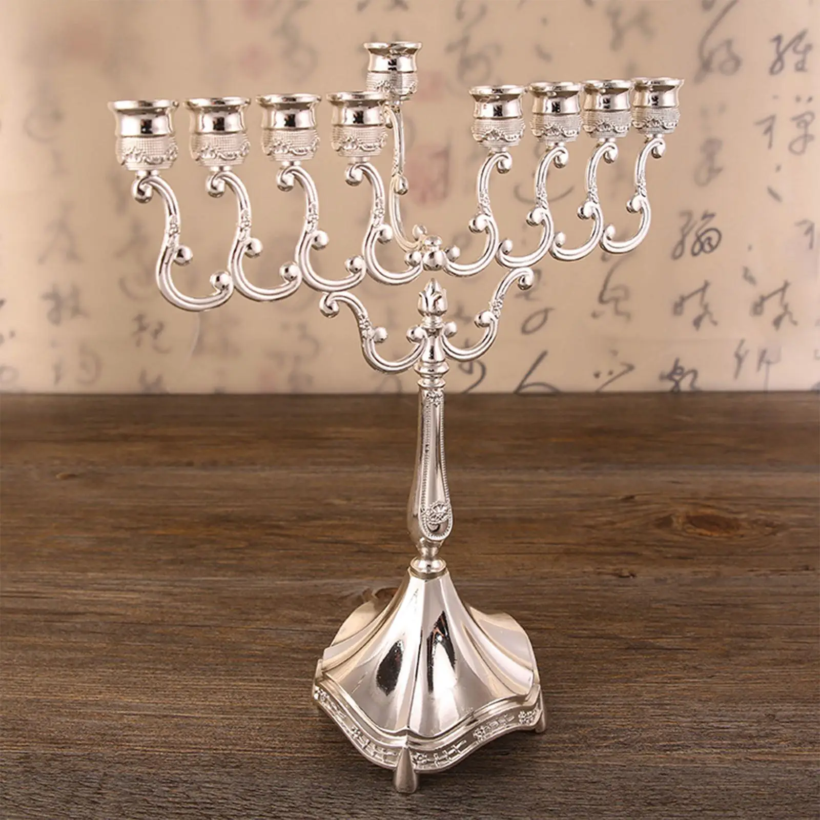 Oldmoom Chandelier Menorah 9 Branches Doré Métal - Élégance Vintage Pour Hanoukka Et Décoration Festive