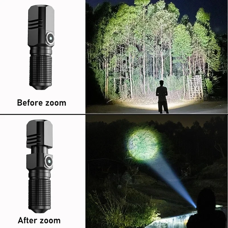 Super Bright Mini LED Flashlight USB Rechargeable Zoom Tactical Flashlight 3 Lighting Mode Outdoor Camping Fishing Torch