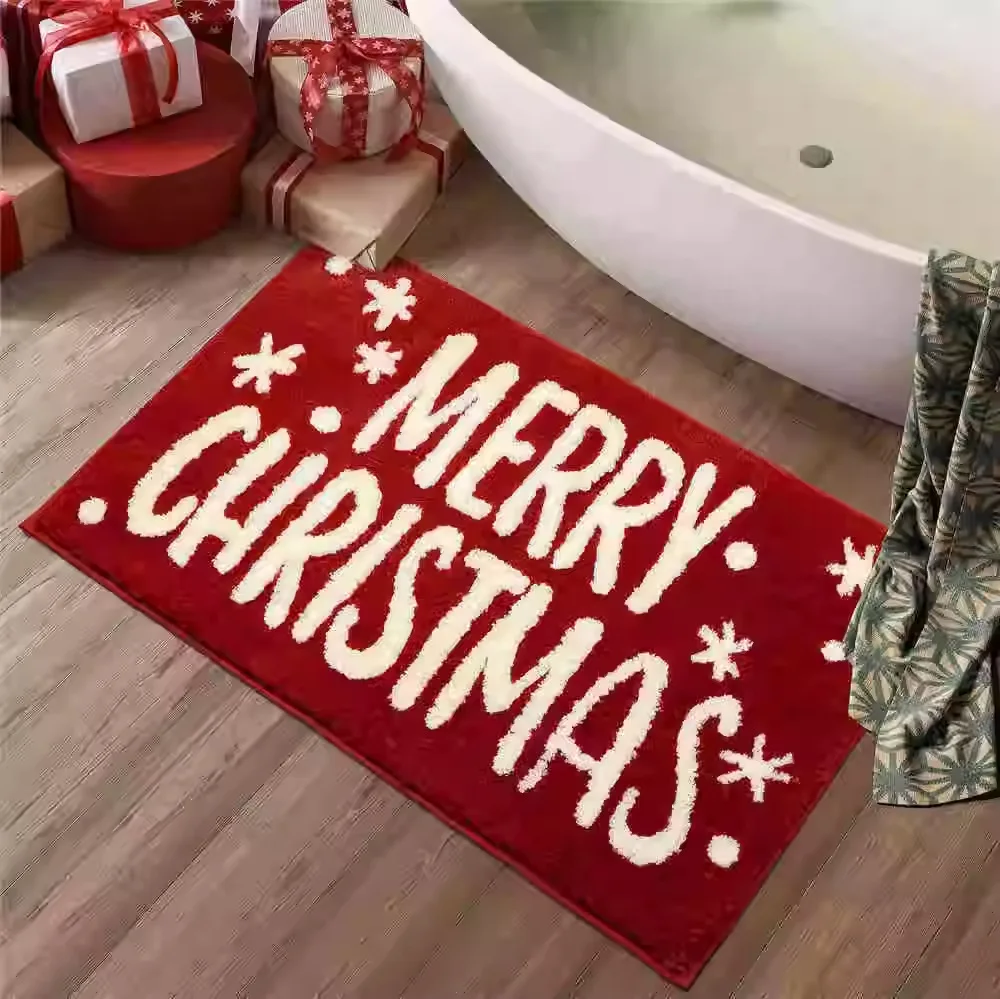 

Merry Christmas Rugs Bathroom Absorbent Carpet Entrance Door Bedroom Toilet Anti Slip Mat Christmas Decoration New Year Gift