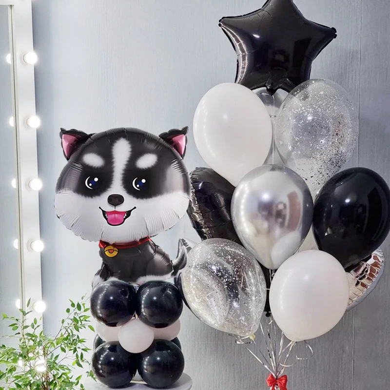 24pcs Cartoon Dog Bat Helium Balloons 18inch Silver Pentagram Husky Foil Balon Pets Kids Birthday Party Photo Props Baby Shower