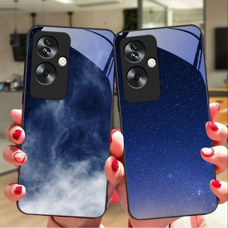 Green Starry Sky For Oppo A79 5G 58 78 74 60 4G Reno 11F Realme GT 6 11 Note 50 10 C55 X2 Tempered glass black phone case