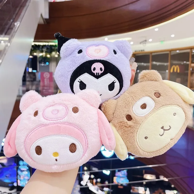 Sanrio Plush Bag Kawaii Kuromi Coin Purse Cinnamoroll Keychain Cute Melody Backpack Pendant Anime Plushies Wallet Storage Bag