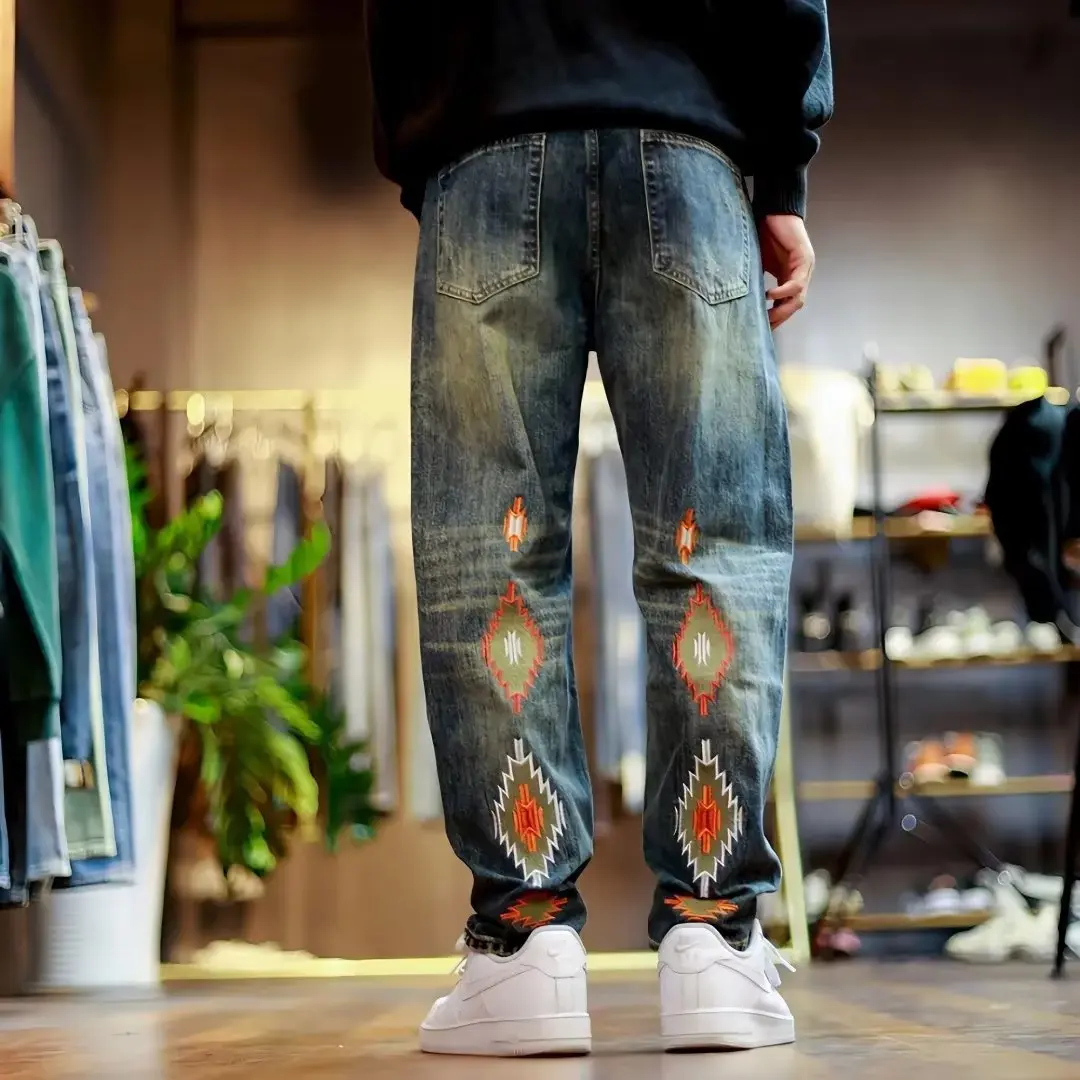 

American High Street Casual Loose Long Jeans Straight Leg INS Trendy Brand Denim Pants with Hole for Youth Busin Casual
