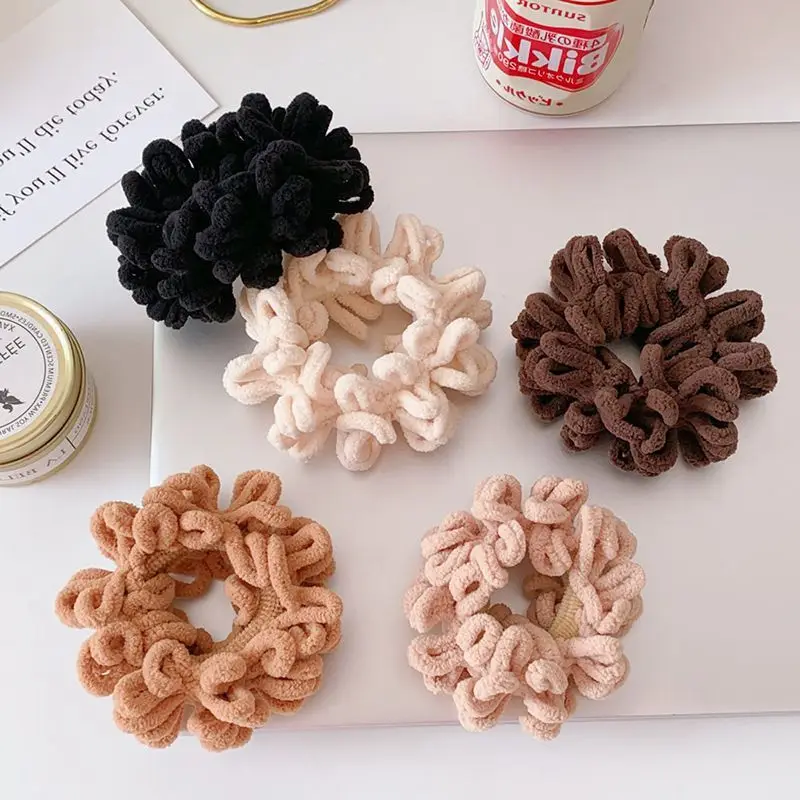 Women Elegant Solid Flods Plush Soft Elastic Hair Bands Ponytail Hold Hair Tie Scrunchie Rubber Band Fashion Hair Accessories