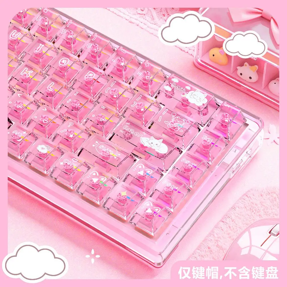 136 Keys Cute Pink Cat Keycaps PC Sublimation Gift Key Cap Gaming Key Caps Translucent Keycap 1.9mm Keys for ANSI Aula Wooting60