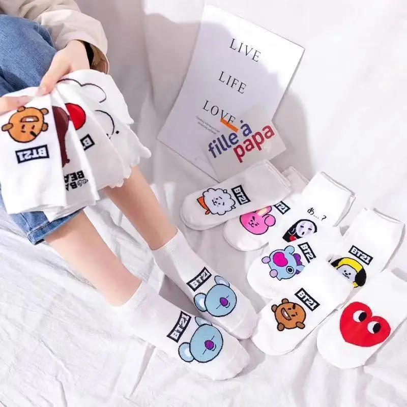 BT21 Kawaii Anime Cartoon Baby Series Cotton Socks Candy Color Warm Stockings Autumn and Winter Wool Socks Cute Birthday Gift