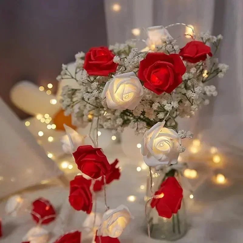 

LED Rose Flower String Lights Battery Powered 10/20 Night Lamp for Wedding Valentines Day Party Garland Decoration