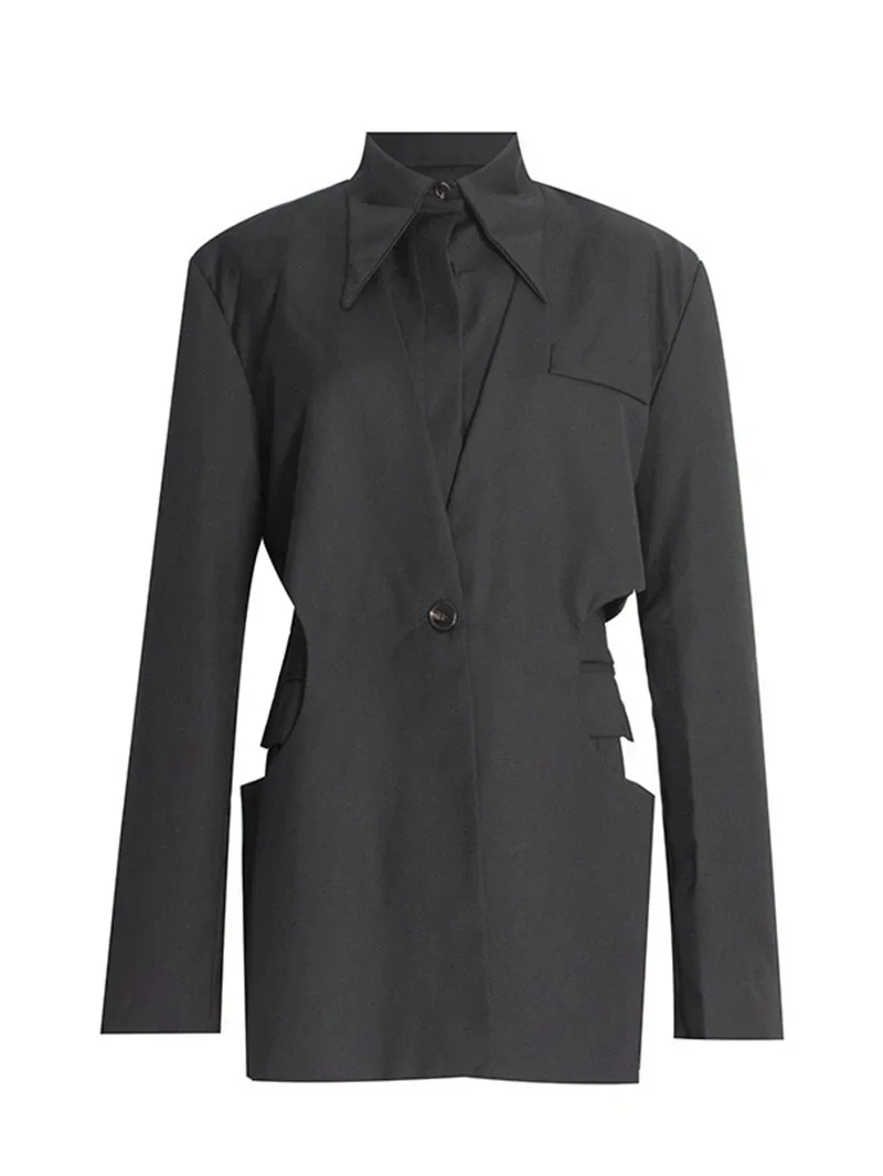 Abiti da donna neri giacca Blazer da 1 pezzo giacca da lavoro formale da donna da ufficio abbigliamento da lavoro da ragazza calda colletto della camicia cappotto autunnale