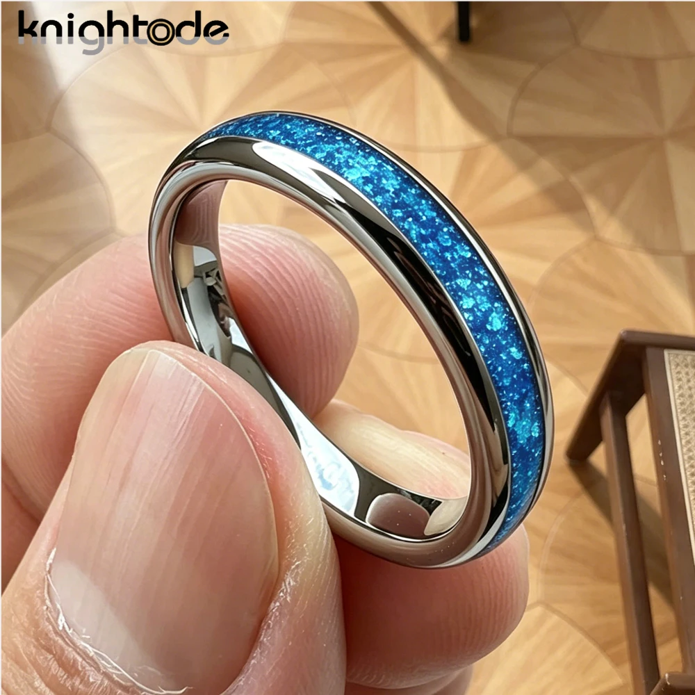 8mm 6mm 4mm Blue Opal Inlay High Polished Tungsten Carbide Rings Wedding Engagement for Men Women Band Dome Comfort Fit view 5