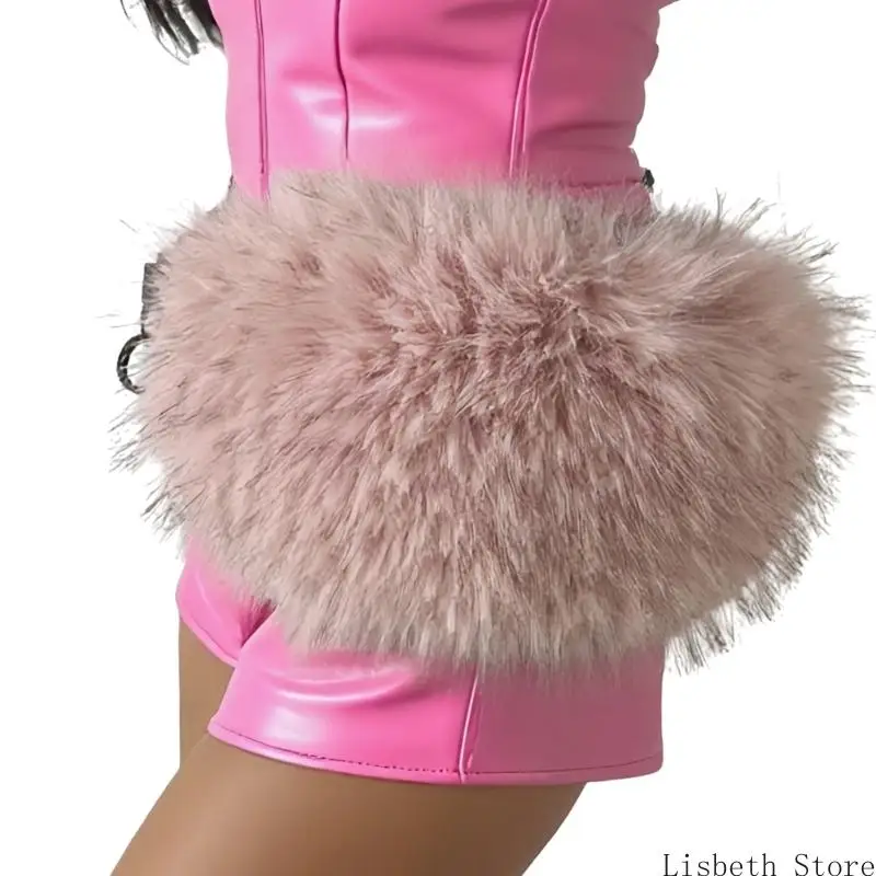 124AエレガントなフェイクファーズパッチワークPUウエストベルトウエストスタイリングアクセサリーチンチャーバンド