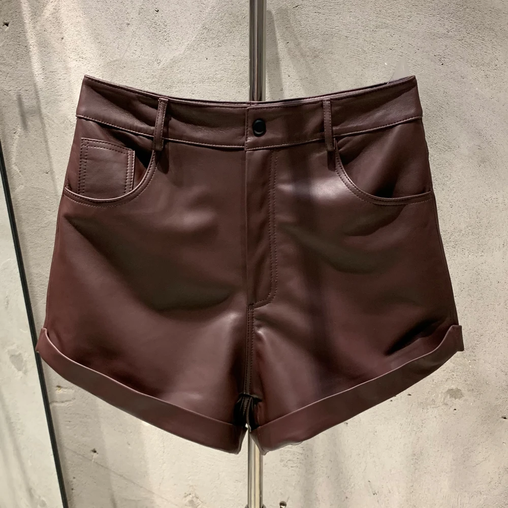 Leather Shorts Women Real Lambskin Pants Short Ladies Sheepskin Riding Shorts