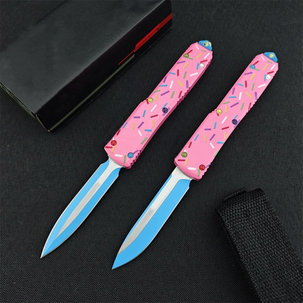 Pink Ultra Pocket Folding Knife D2 Blade Donut T6 Aluminum Handle Outdoor Camping Hunting Self Defense Knives EDC Tactical Tools