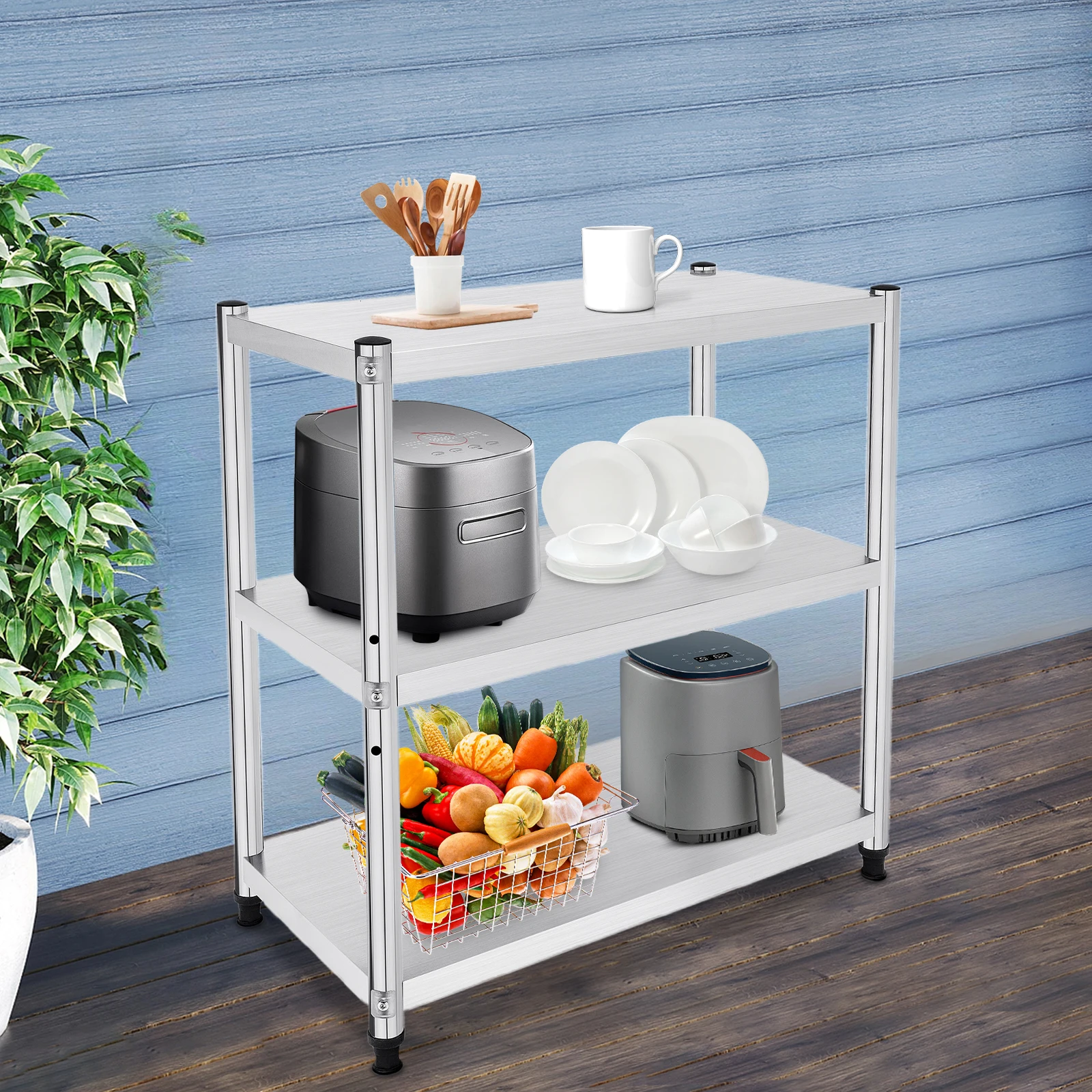 

3-Tier Stainless Steel Metal Shelf,Storage Rack, Strong Load-bearing Capacity for Kitchen, Bathroom, and Home Organization