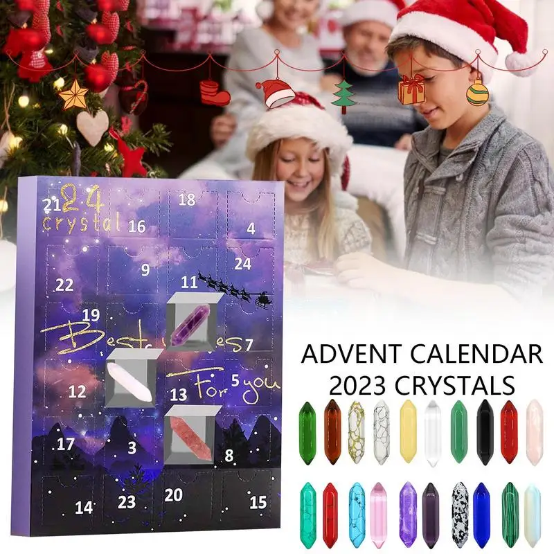 Gemstone Advent Calendar Kid Crystal Christmas Countdown Calendar Natural Stone Gift Box Meditation Stuffers Gift Gemstone Decor