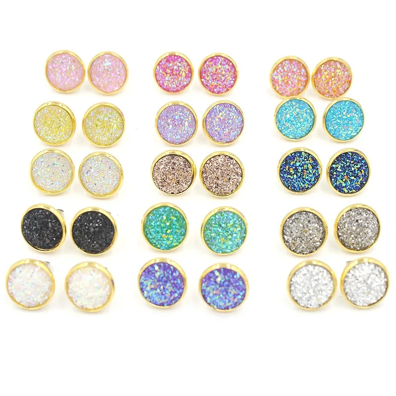 20pairs 12mm Druzy Drusy Earrings Bright Resin Cabochon Earrings for Women Jewelry Gift