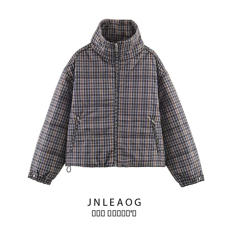 

Faionable Plaid Cotton Jaet Outerwear for Women Street Sle Autumn New Arrival Long Sve Zipper Closure round Neline
