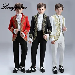 Boys European Style Court Drama Costume Children Golden Flower Stage Prince Charming Performance Clothing Set Kids Blazer Pants