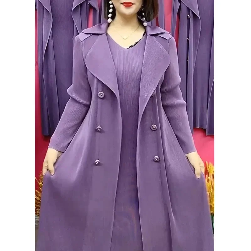 Middle Aged Mother Patchwork Long DressesSpring Autumn Lady Large Size 5XL Vestidos High-grade Women Fake Two Pieces Maxi Dress