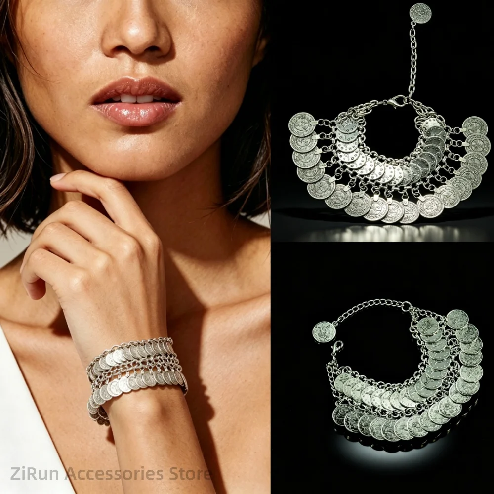 Pulsera de Monedas Bohemia Hecha a Mano, Cadena de Metal, Estilo Étnico Boho Hippie, Joyería de Playa de Verano para Mujer, Tobillera Vintage, Regalo para Fiesta