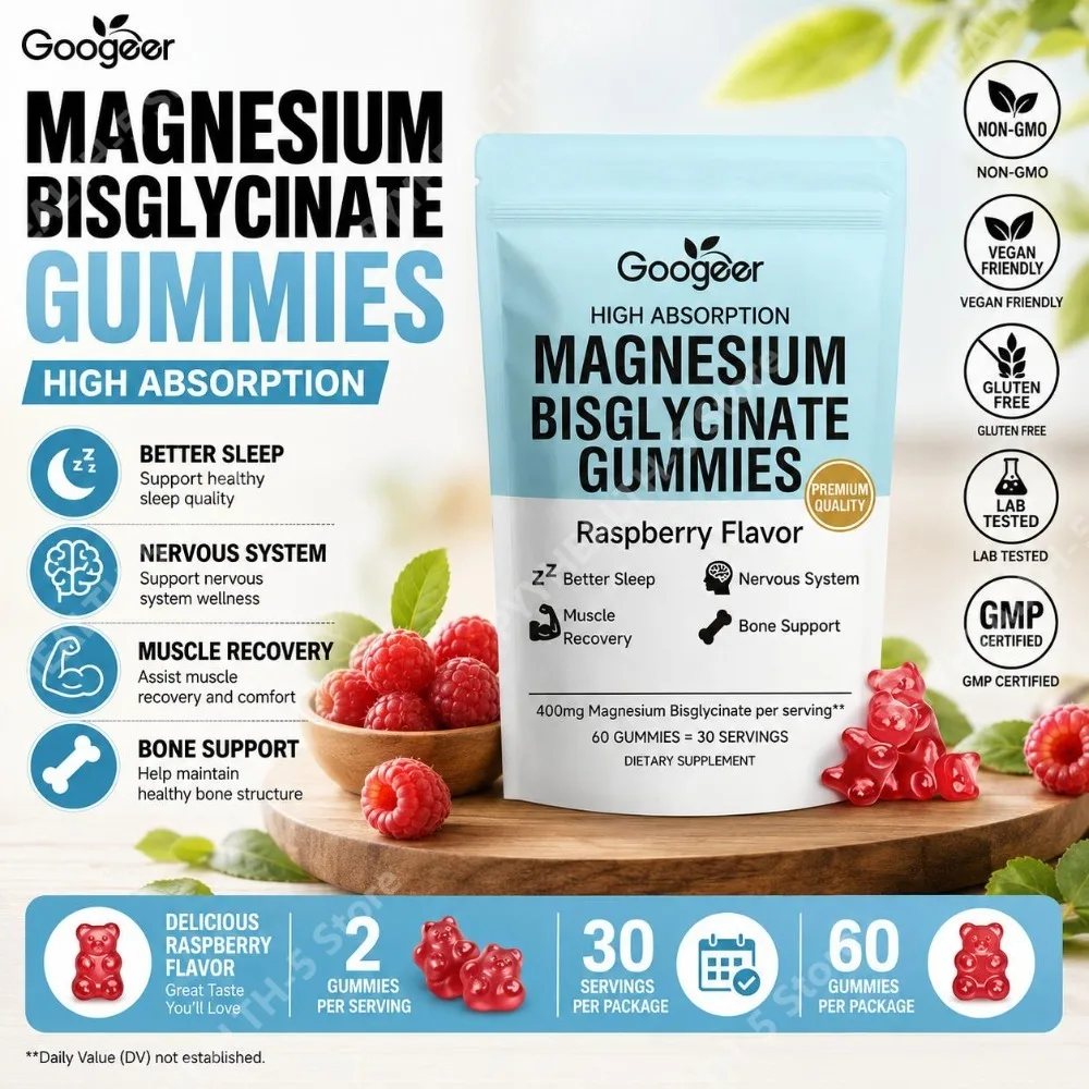 Googeer Magnesium Bisglycinate Gummies with Vitamin D3 & Zinc Support Muscle Recovery and Bone Structure for Adults 60 Gummies