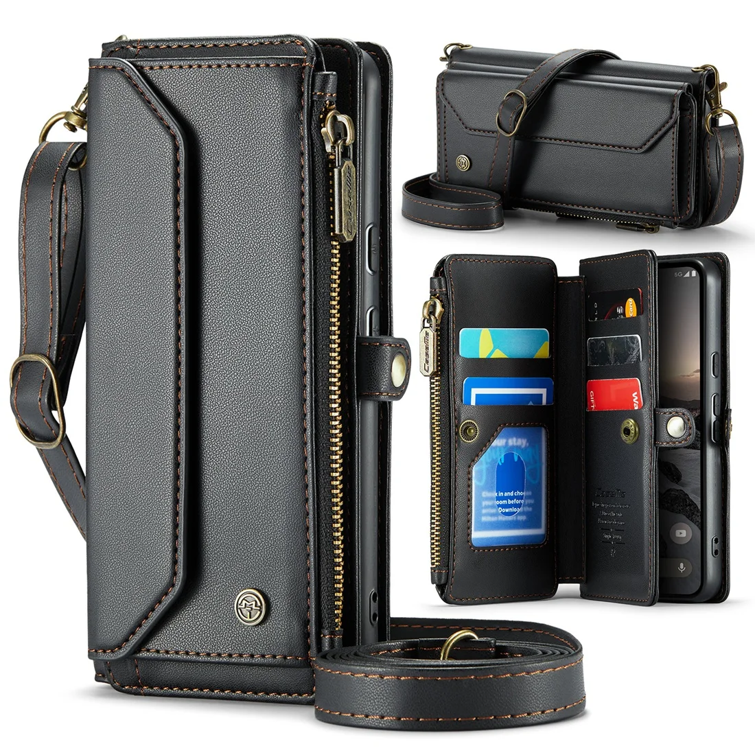 

Pixel 9 Pro XL/9 Pro Card Holder Phone Case,Leather Case Crossbody Strap Wristlet Kickstand for Google Pixel 10 Pro XL,Pixel 10