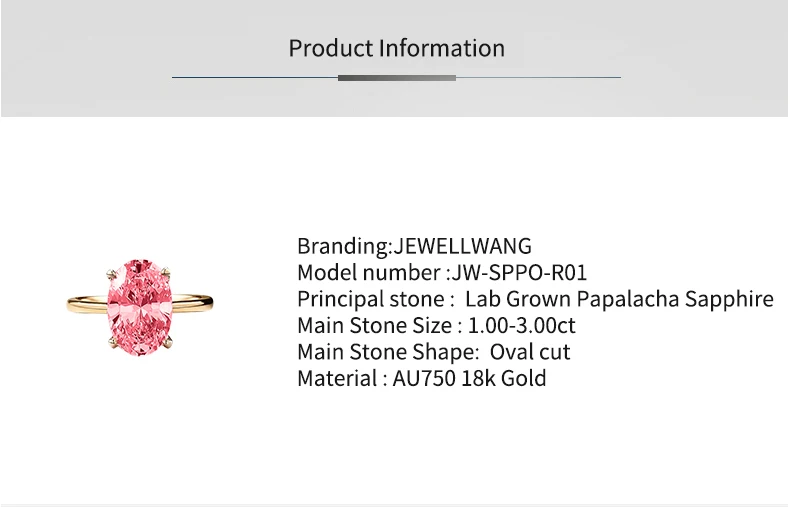 JEWELLWANG 18K Gold Personalisierte Ringe Ovaler Schliff Laborgezüchteter Saphir Padparadscha Ring Damen Verlobungs- und Antragsring Edelschmuck – Detail 13