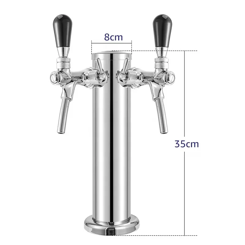 Dual Beer Faucet Tap Kegerator Tower,3'' Dia. Stainless Steel Column Beer Dispenser with Hose,Wrench,Brewing Bar Kit