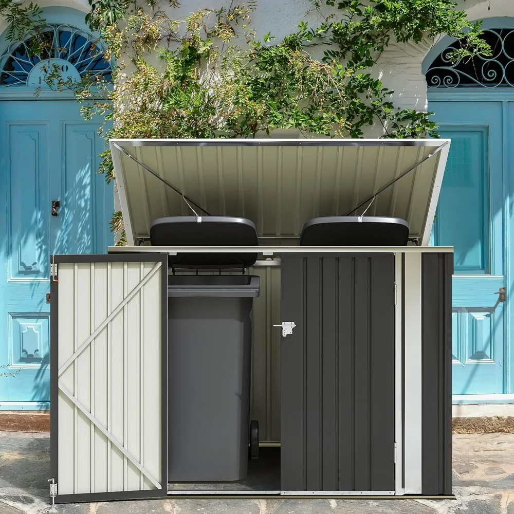 5.8x3.3 FT Outdoor Storage Shed Metal Garbage Shed with Lid Chain Hydraulic Gas Rod for Lawn Tools, Bikes, Toys,Garbage