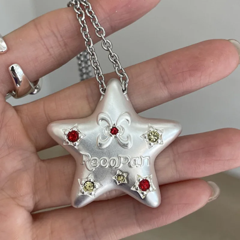 

Lucky Star Dopaamine Zircon Five-Pointed Star Pendant Necklace for Wonen Unique Design Minimalism Charm Jewerly Gifts
