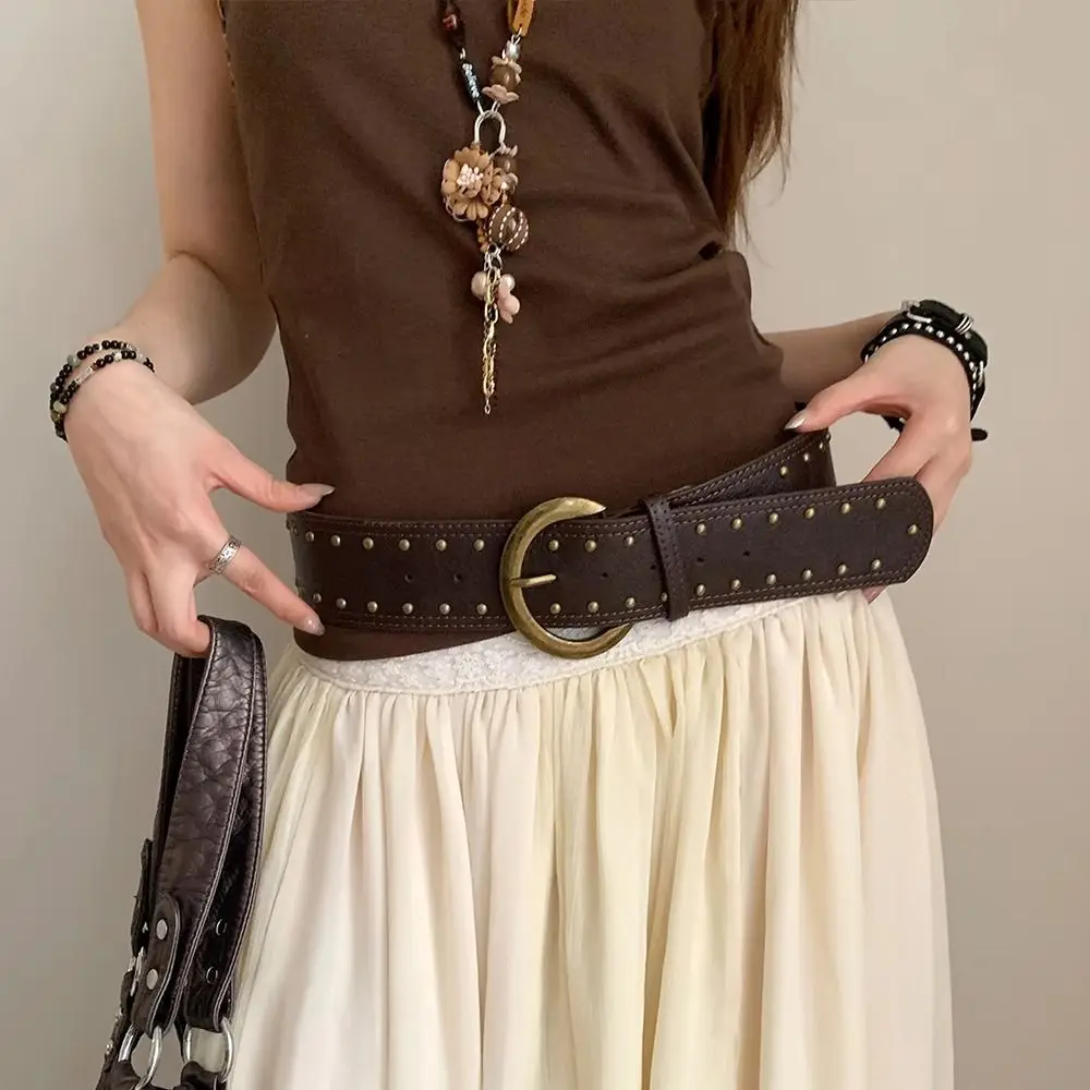 الرجعية خمر المرأة برشام حزام Y2k الثقيلة الجلود حزام خصر القوطية فاسق فستان حزام البنطال الجينز الخصر اكسسوارات