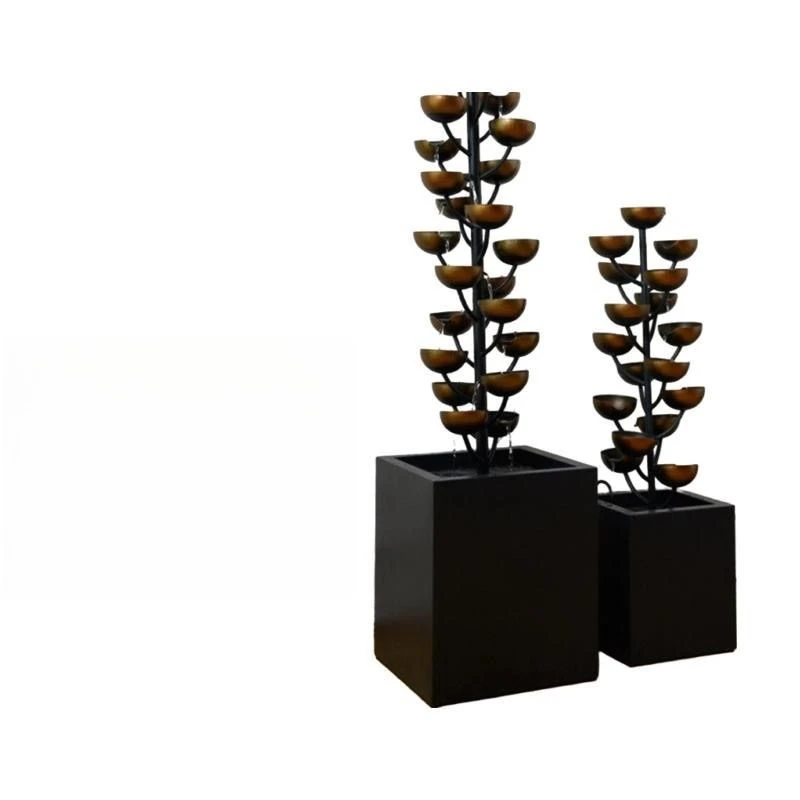 

Modern light luxury circulating water fountain next to feng shui floor decoration living room flowing water entrance TV cabinet