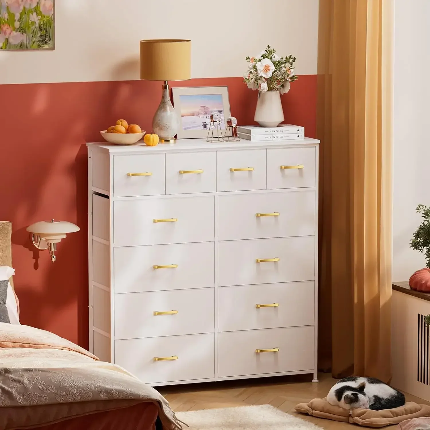 Dresser,White Dresser for Bedroom with 12 Drawers,Tall Dressers for Bedroom,White Fabric Dressers & Chest of Drawers for Bedroom