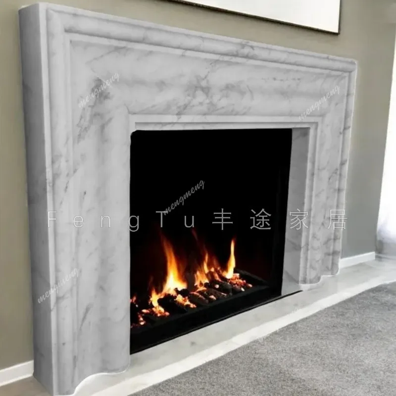French light luxury natural marble fireplace decorative cabinet household indoor stone carving fireplace rack