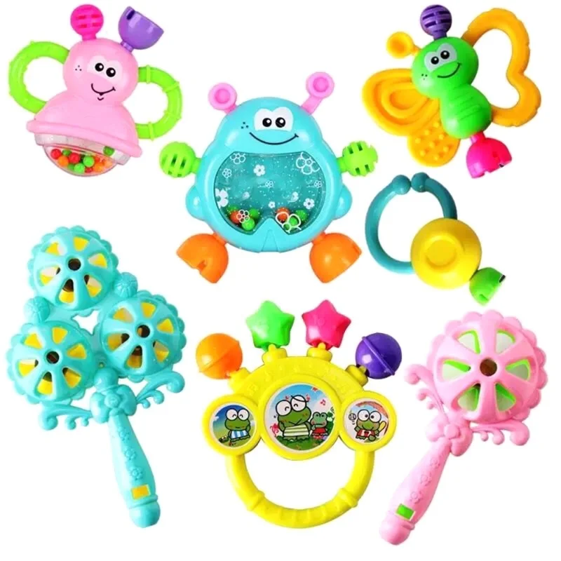 7 unids/set Color aleatorio plástico mano sacudiendo campana recién nacido sonajeros juguete mordedor infantil juguete niños agarrar campanas de mano Juguetes