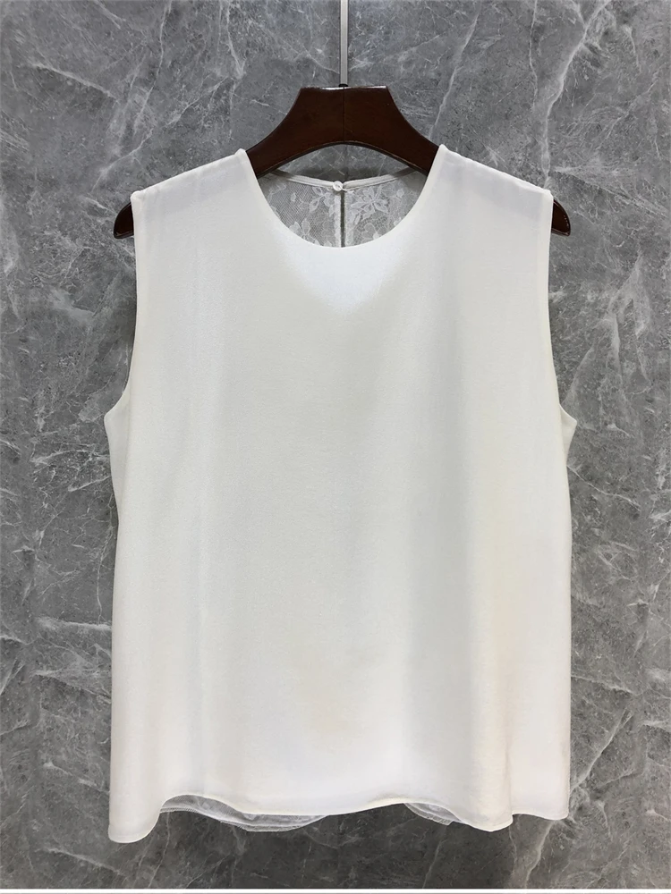 

2025 summer new women's silk lace micro-transparent vest versatile sleeveless top