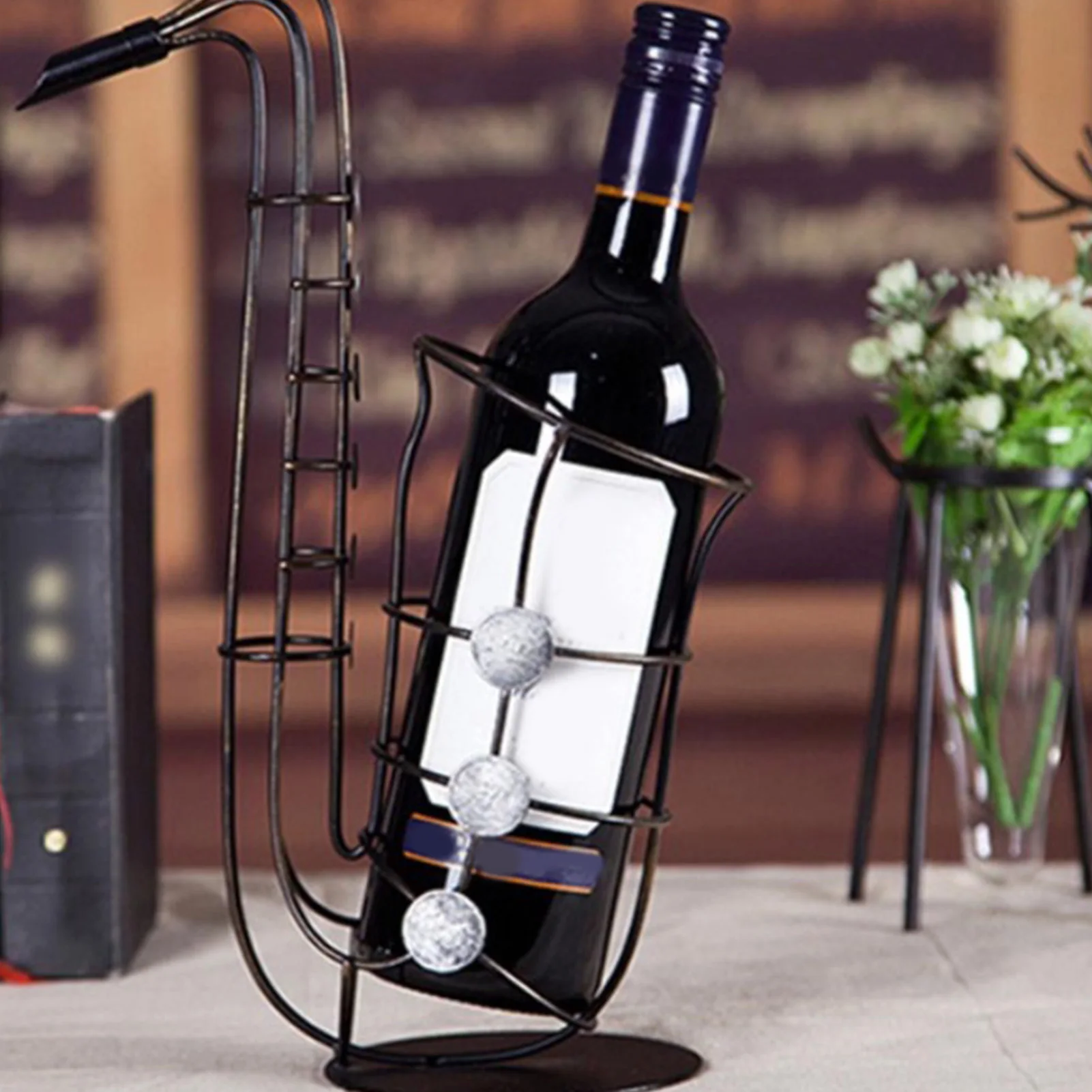 Wine Bottle Holder Desktop Saxophone Ornament Metal Figurines Saxophone Practical Crafts Home Decoration Accessories