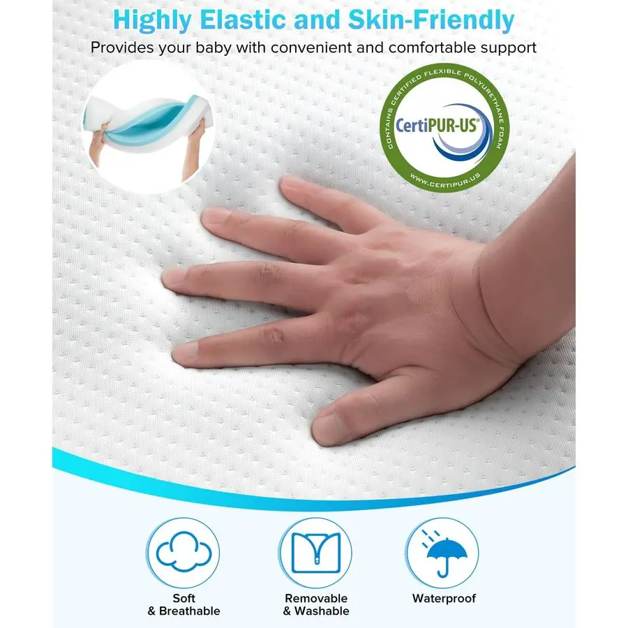 مرتبة سرير مقاومة للماء، مرتبة ثلاثية الطي مقاس 52 × 27.5 بوصة لسرير الأطفال الصغار، سجادة قيلولة من إسفنج الذاكرة المحمولة للسفر للأطفال الرضع،