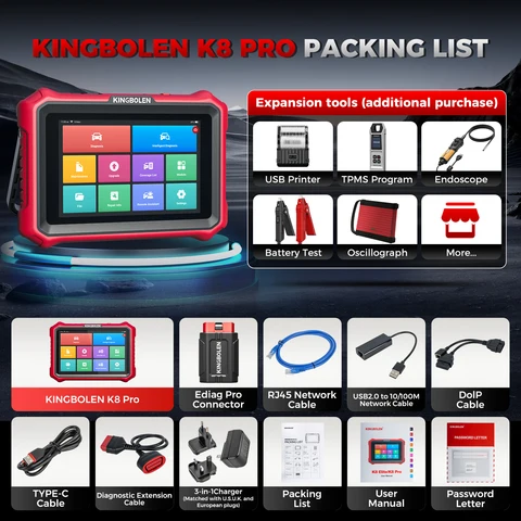 [Пожизненные бесплатные обновления] Диагностический сканер KINGBOLEN K8 PRO ELITE CANFD DOIP FCA OBD2 с двунаправленным кодированием, 40+ сервисных функций, инструмент для автодиагностики