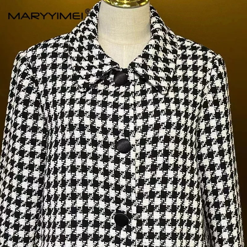 Maryyimei Herfst Winter Nieuwe Stijl Vintage Designer Dames Jas Turn-Down Kraag Single-Breasted Lange Mouwen Mode Overjas