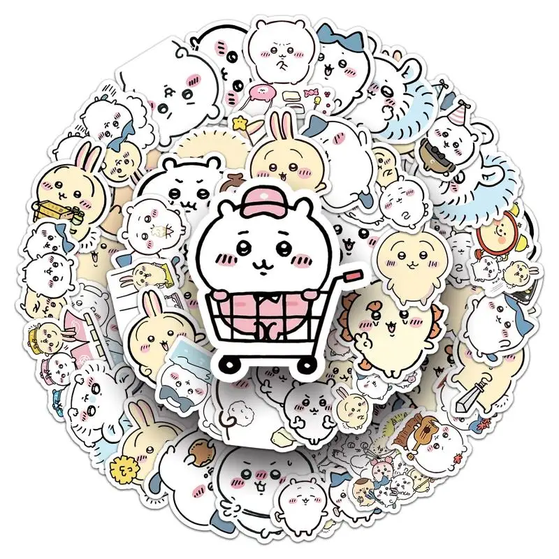 50 Pieces of Chiikawas Hachiwares Usagis Cartoon Waterproof Stickers Kawaii Emoticon Pack Mobile Water Cup Decorative Stickers