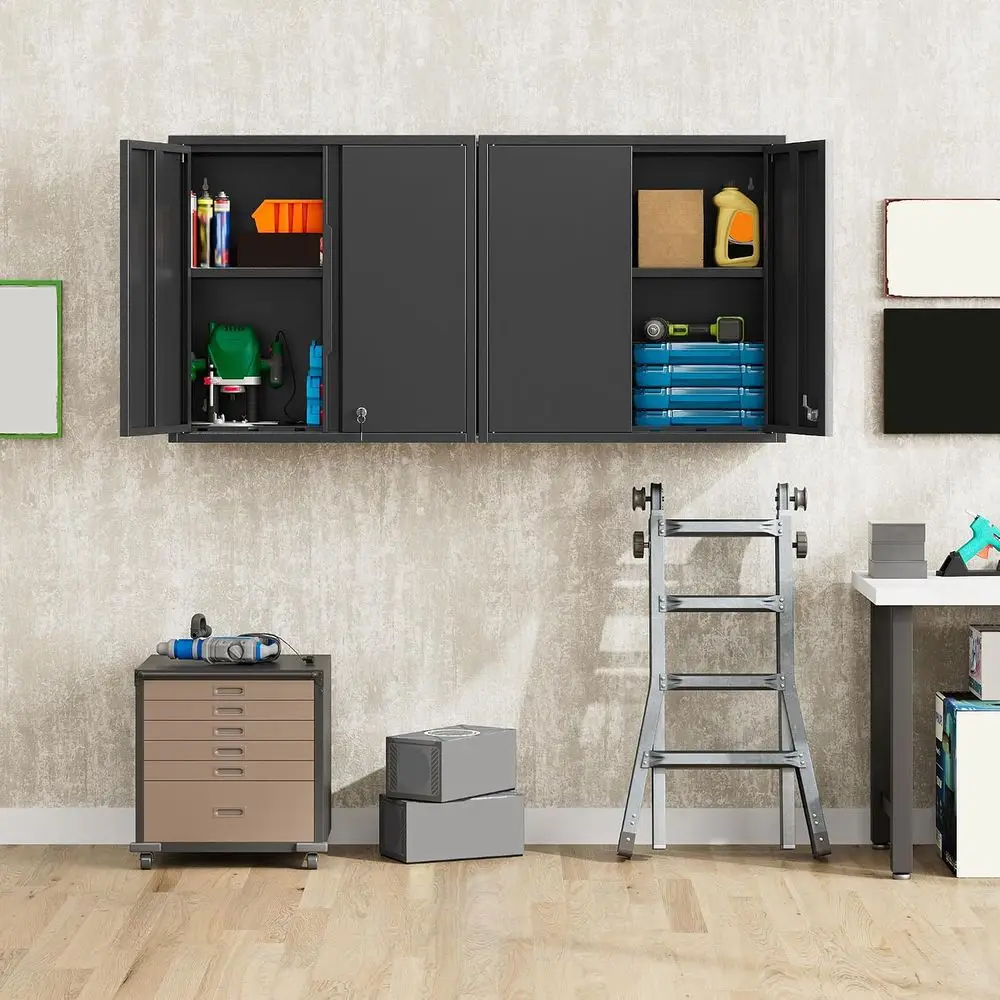 Garage Wall Cabinet, Metal Wall Cabinet with 2 Do| 26'' Black Wall Mounted loating Tool Cabior Home Oice, Warehouse, Kitchen, Ba