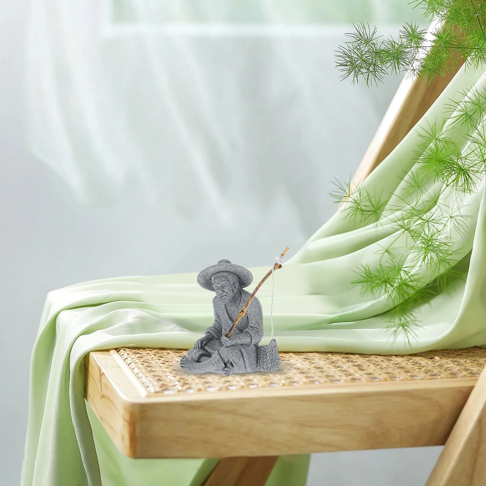 

Handcrafted Fisherman Garden Statue for Bonsai Aquarium Mini Landscape Decoration Small Fishing Ornament Outdoor Indoor