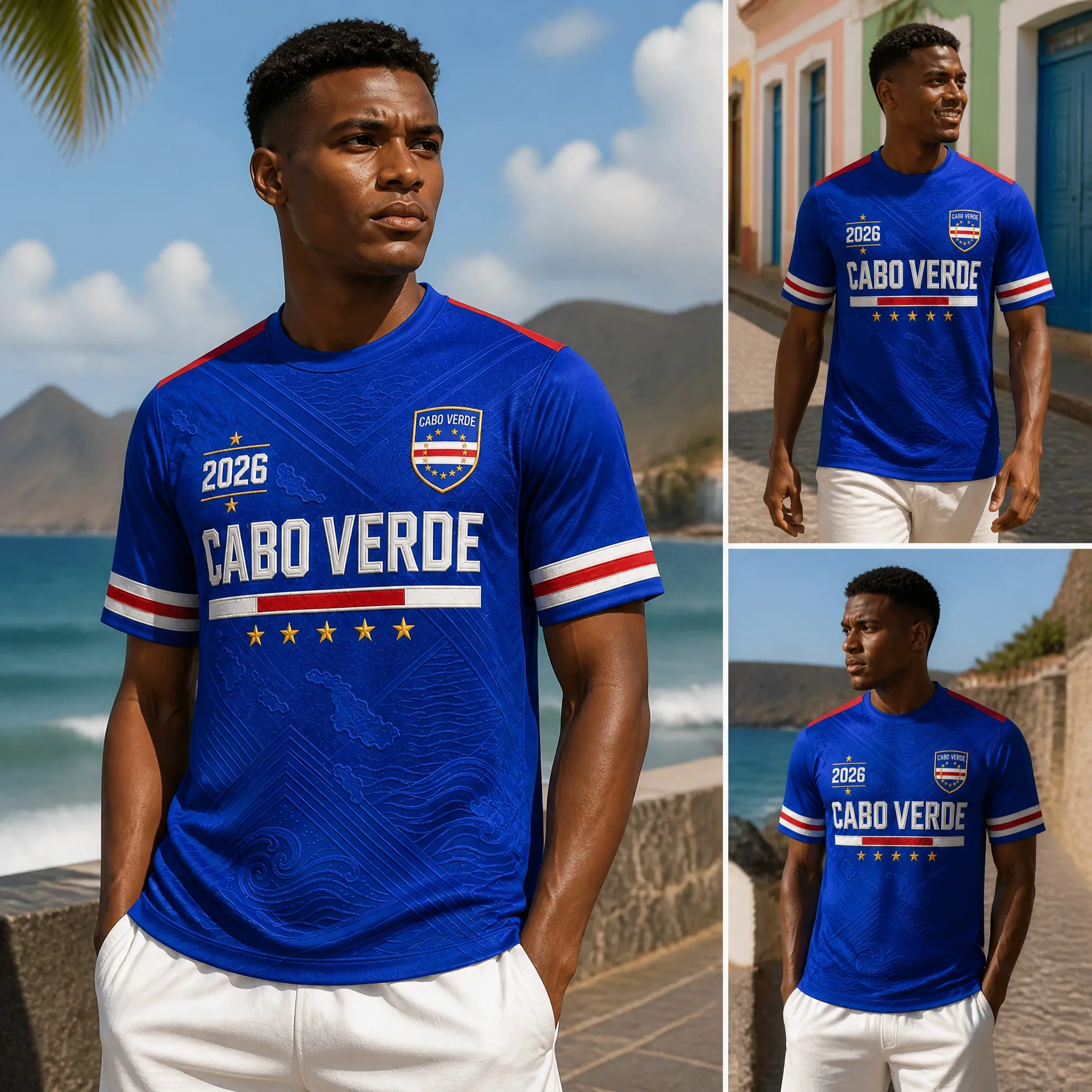 Mens Cabo Verde Crew Neck T Shirt Blue Sport Stripe Print Short Sleeve Casual Top Coastal Street Summer Style Vacation Wear Tops
