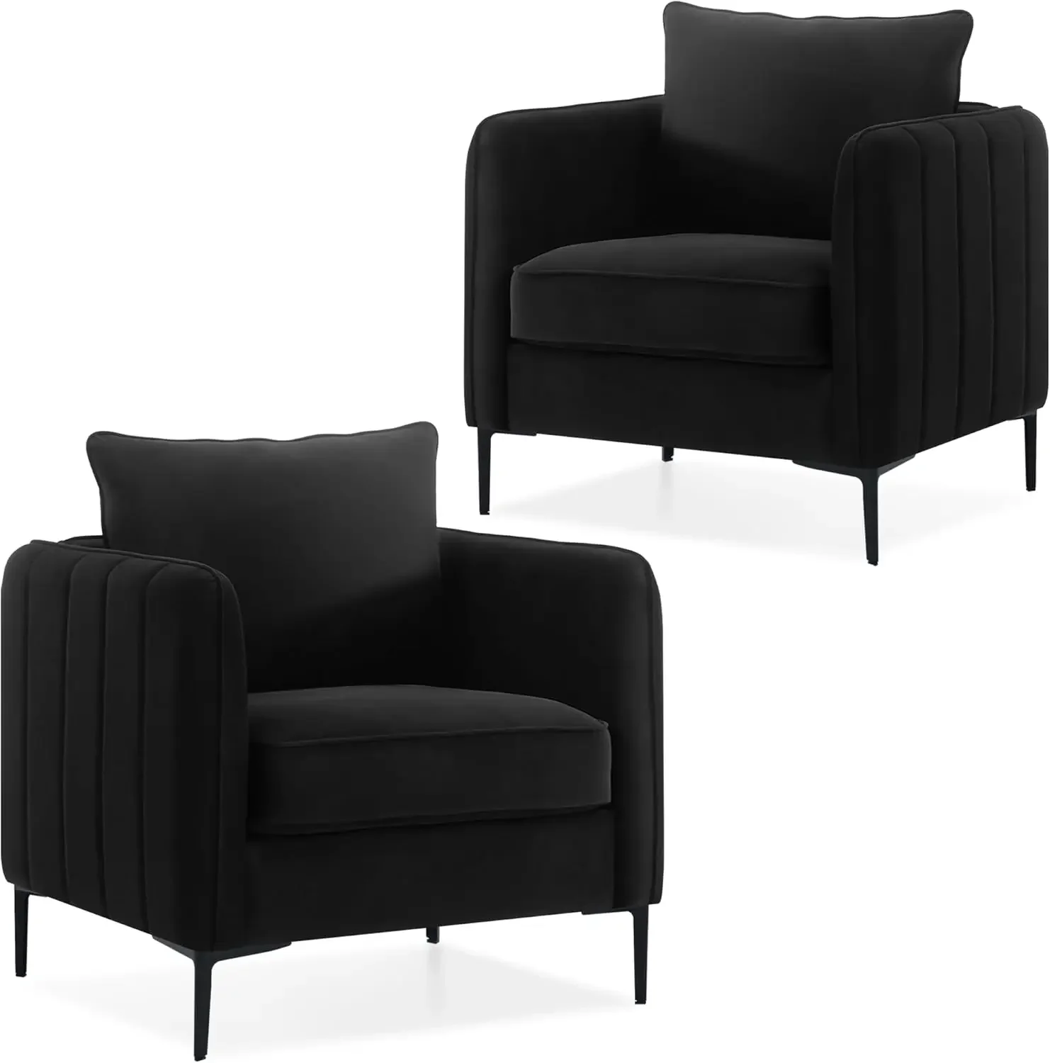 Black Velvet Accent Chairs Set of 2, Modern Upholstered Accent Chair Comfy Velvet Armchair with Thick Cushion and Wood Frame