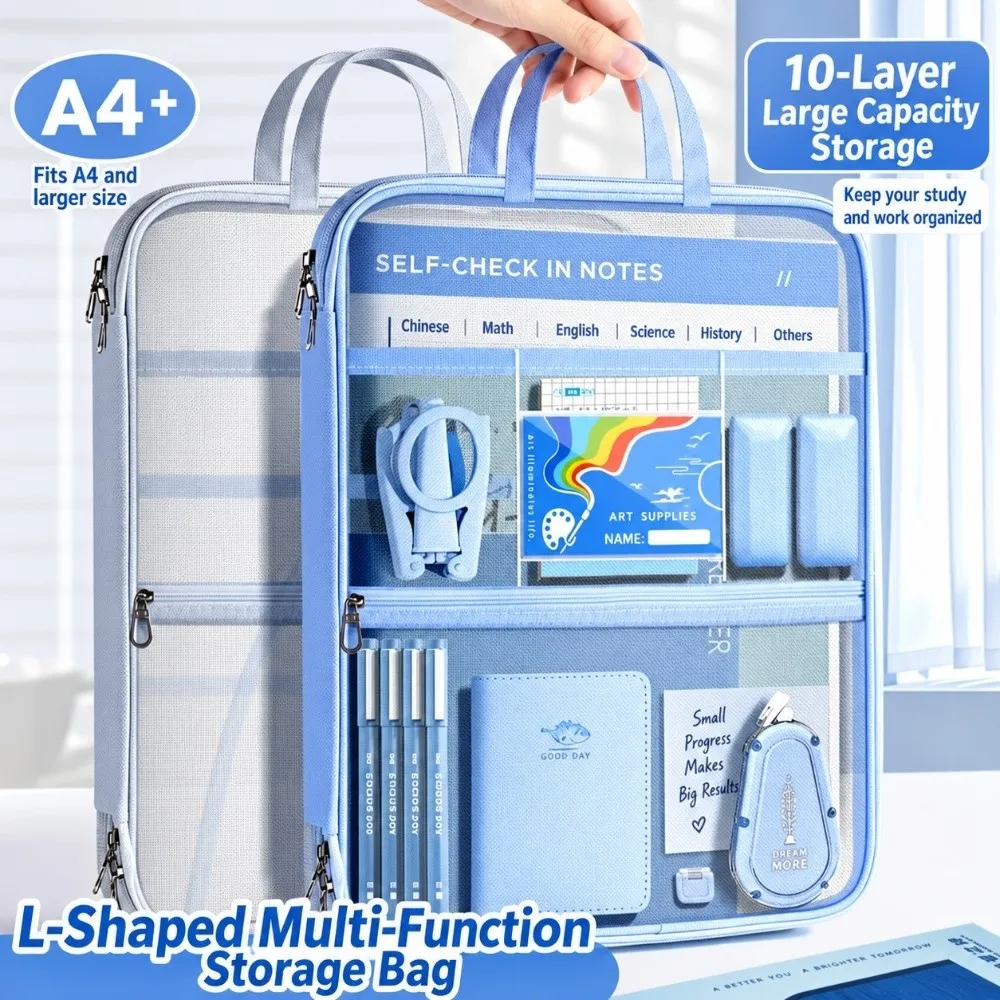Portable A4 Document Bag Transparent Mesh Handheld Folder Large Capacity Waterproof Paper File Pouch Paper Storage Bag
